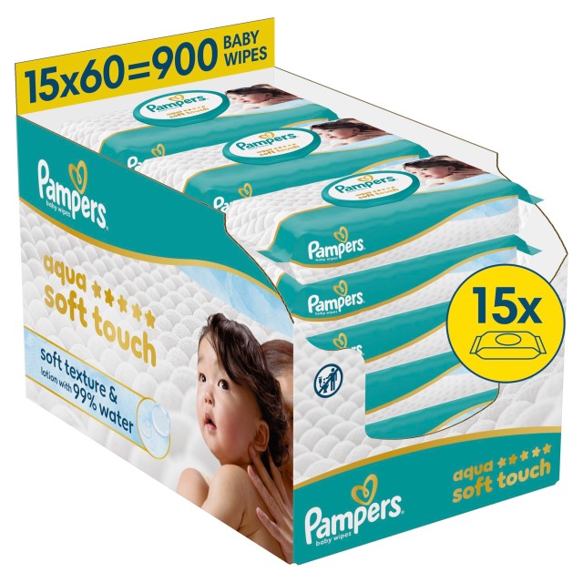 Pampers PROMO Aqua Soft Touch Μωρομάντηλα με 99% Νερό 900 Τεμάχια [15 … Pampers PROMO Aqua Soft Touch Μωρομάντηλα με 99% Νερό 900 Τεμάχια [15 …