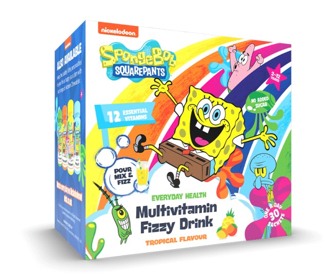 Nickelodeon SpongeBob Multivitamin Fizzy Drink Παιδικό Πολυβιταμινούχο Ανθρακούχο Ποτό με Γεύση Τροπικά Φρούτα για 2-12 Ετών 30 Φακελάκια
