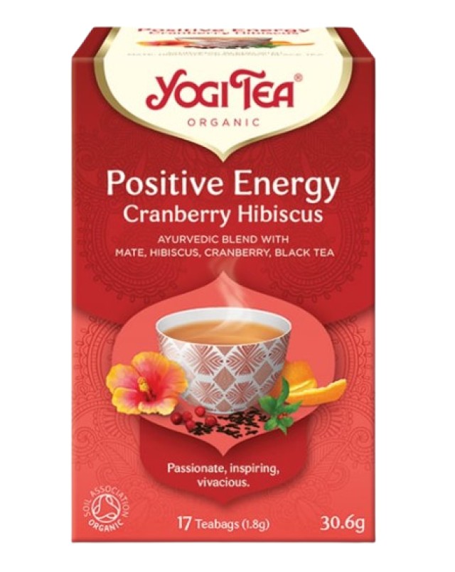 Yogi Tea Positive Energy Cranberry Hibiscus με Τζίντζερ, Κανέλα & Κάρδαμο για Τόνωση & Ενέργεια 17 Φακελάκια x 1,8gr [30,6gr]