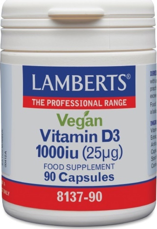 Lamberts Vegan Vitamin D3 1000IU 25mg Συμπλήρωμα Διατροφής Για Το Ανοσοποιητικό 90 Κάψουλες