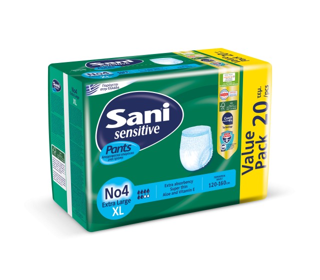Sani Sensitive Pants XL No4 Ελαστικό Εσώρουχο Ακράτειας 20 Τεμάχια … Sani Sensitive Pants XL No4 Ελαστικό Εσώρουχο Ακράτειας 20 Τεμάχια …