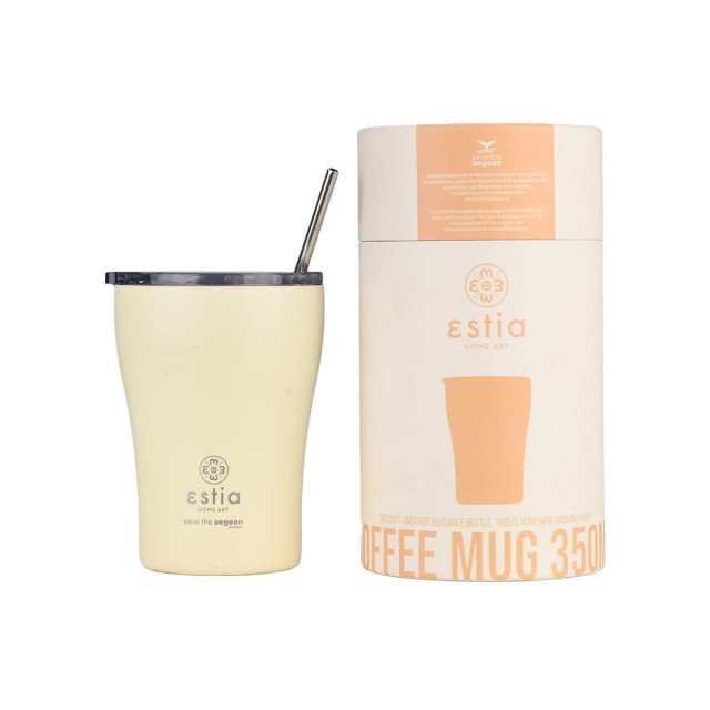 Estia Ποτήρι Θερμός με Καλαμάκι Coffee Mug Save The Aegean Lily White …