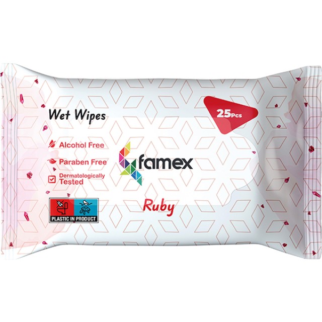 Famex Υγρά Μαντηλάκια Ruby 25 Τεμάχια