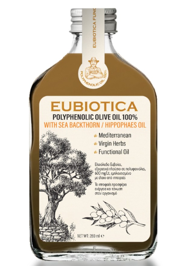 Eubiotica Polyphenolic Olive Oil 100% with Sea Backthorn / Hippophaes Oil Extra Παρθένο Ελαιόλαδο Ιπποφαές 280ml