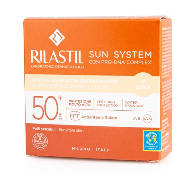 Rilastil Sun System Uniforming Compact Cream SPF50+ Shade 01 Beige Αντηλιακή Κρέμα Προσώπου για Ομοιομορφία Compact Foundation 10g