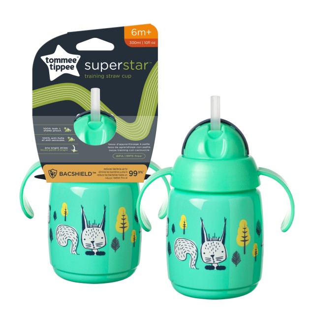 Tommee - Tippee Superstar Training With Straw Εκπαιδευτικό Κύπελλο για 6m+ με Λαβές και Καλαμάκι Πράσινο 300ml Tommee - Tippee Superstar Training With Straw Εκπαιδευτικό Κύπελλο για …