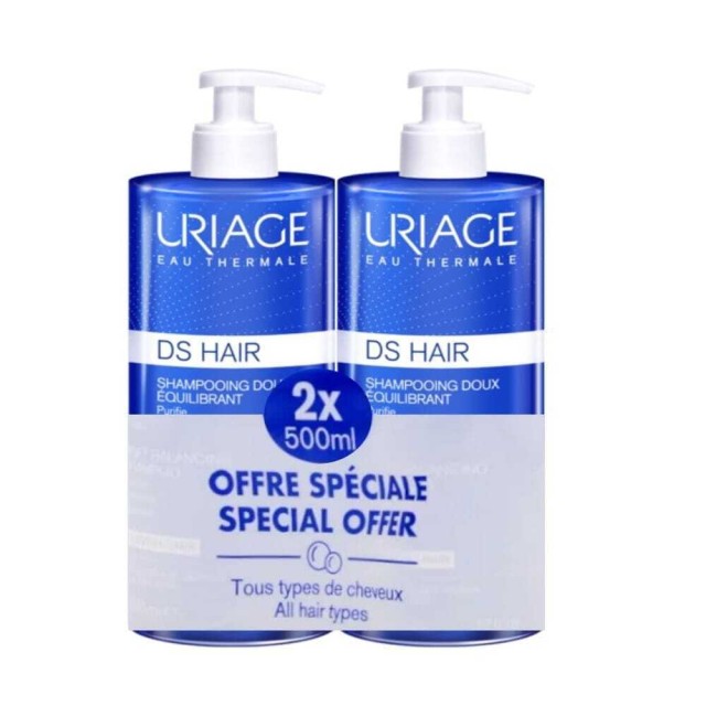 Uriage PROMO DS Hair Balancing Shampoo DS Hair - Απαλό Σαμπουάν Εξισορρόπησης για Όλους τους Τύπους Μαλλιών 2x500ml