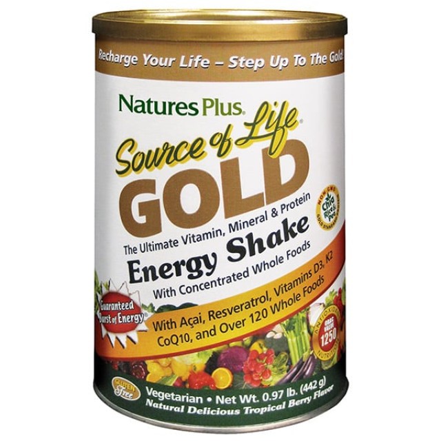 Natures Plus Source of Life Gold Energy Shake Πολυβιταμινούχο Συμπλήρωμα με Εύπεπτη Πρωτεΐνη, 442 gr