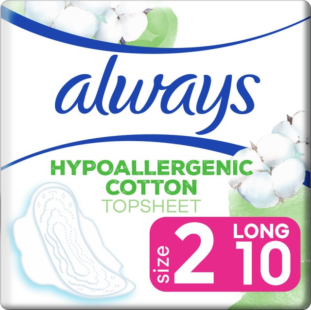 Always Hypoallergenic Cotton Size 2 Long Σερβιέτες 10 Τεμάχια