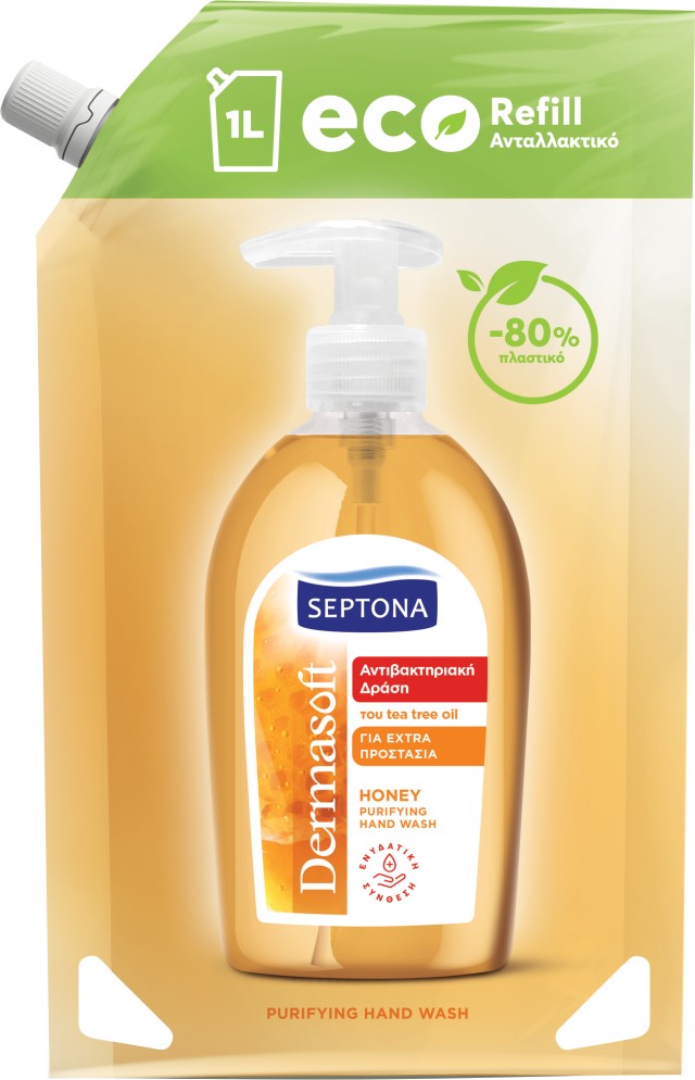 Septona DermaSoft Hand Wash Refill Υγρό Σαπούνι Χεριών με Αντιβακτηριακή Δράση Μέλι 1000ml Ανταλλακτικό