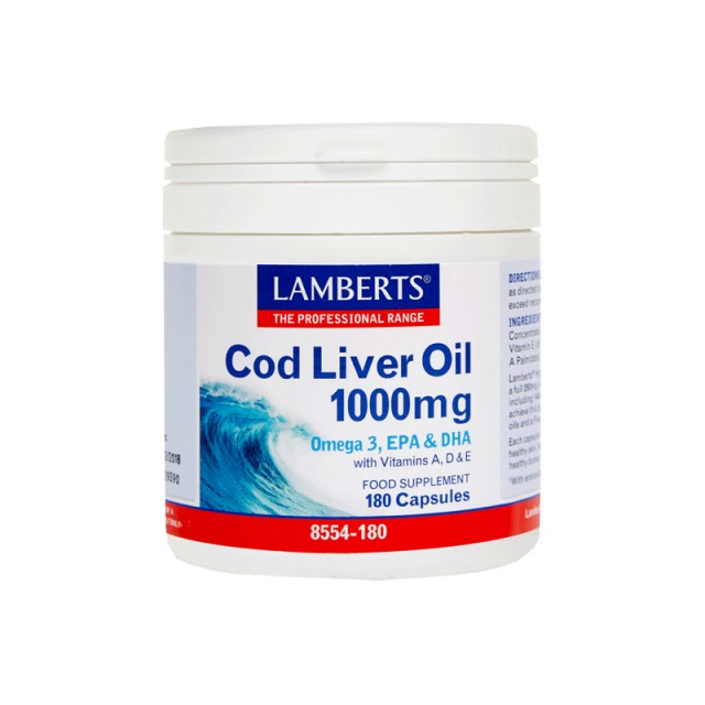 Lamberts Cod Liver Oil 1000mg Μουρουνέλαιο, Ωμέγα 3, 180 Κάψουλες