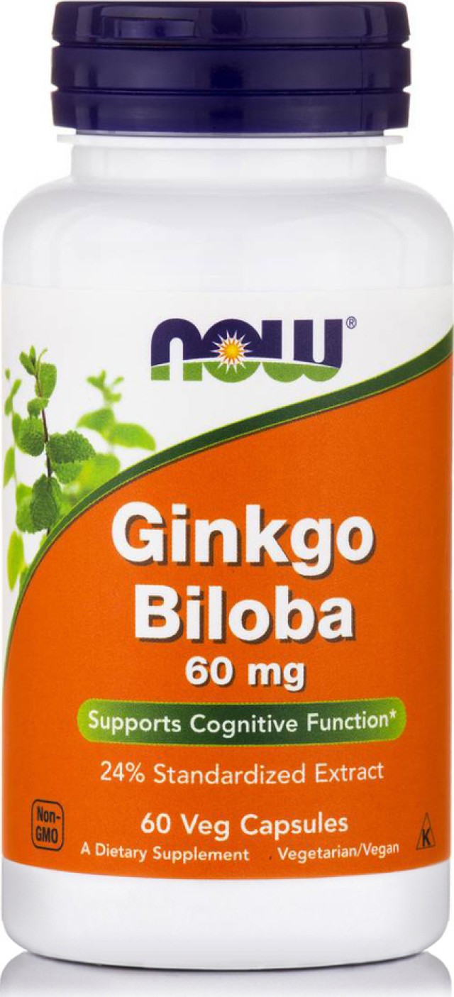 Now Foods Ginkgo Biloba 60mg Συμπλήρωμα Διατροφής Για Τον Εγκέφαλο και Την Μνήμη  60 Κάψουλες