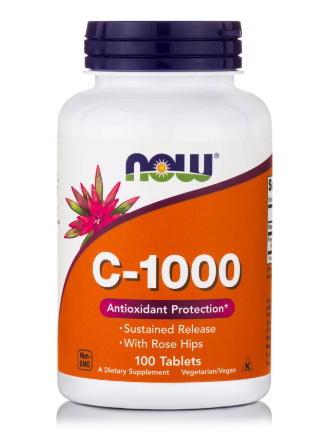 Now Foods Vitamin C-1000mg w/ Rose Hips Sustained Release Συμπλήρωμα Διατροφής Βραδείας Αποδέσμευσης 100 Ταμπλέτες