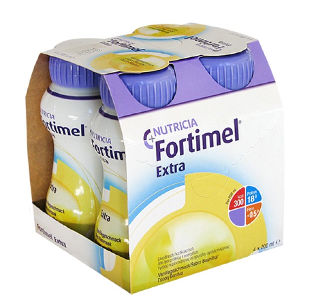 Nutricia Fortimel Extra Θρεπτικό Συμπλήρωμα Διατροφής Πλούσιο σε Πρωτεΐνες με Γεύση Βανίλια 4x200ml