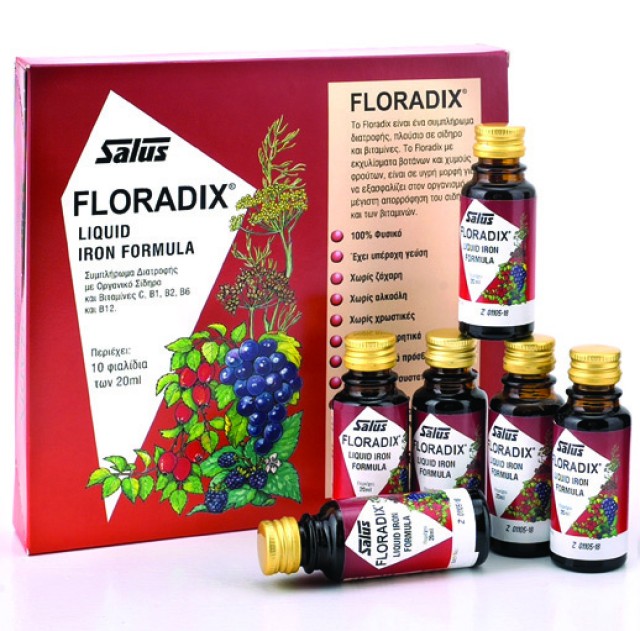 Power Health Floradix Liquid Iron Formula Τονωτικό Συμπλήρωμα Διατροφής για Γυναίκες με Οργανικό Σίδηρο, Βιταμίνες C & B Complex 10 Φιαλίδια x 20ml