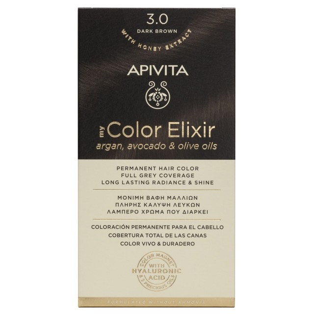 Apivita My Color Elixir No3.0 Καστανό Σκούρο Κρέμα Βαφή Σε Σωληνάριο 50ml - Ενεργοποιητής Χρώματος 75ml