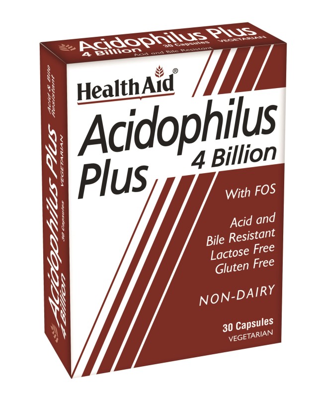 Health Aid Acidophilus Plus Συμπλήρωμα Διατροφής Προβιοτικών 4 δις με Πρεβιοτικά (FOS) για Ομαλή Λειτουργία του Εντέρου 30 Κάψουλες