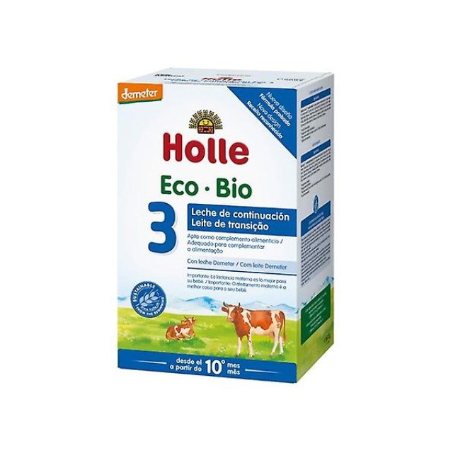 Holle Eco BIO 3 Βιολογικό Βρεφικό Αγελαδινό Γάλα με DHA Βιταμίνες C & D από 10 Μηνών 600gr Νέα Σύνθεση
