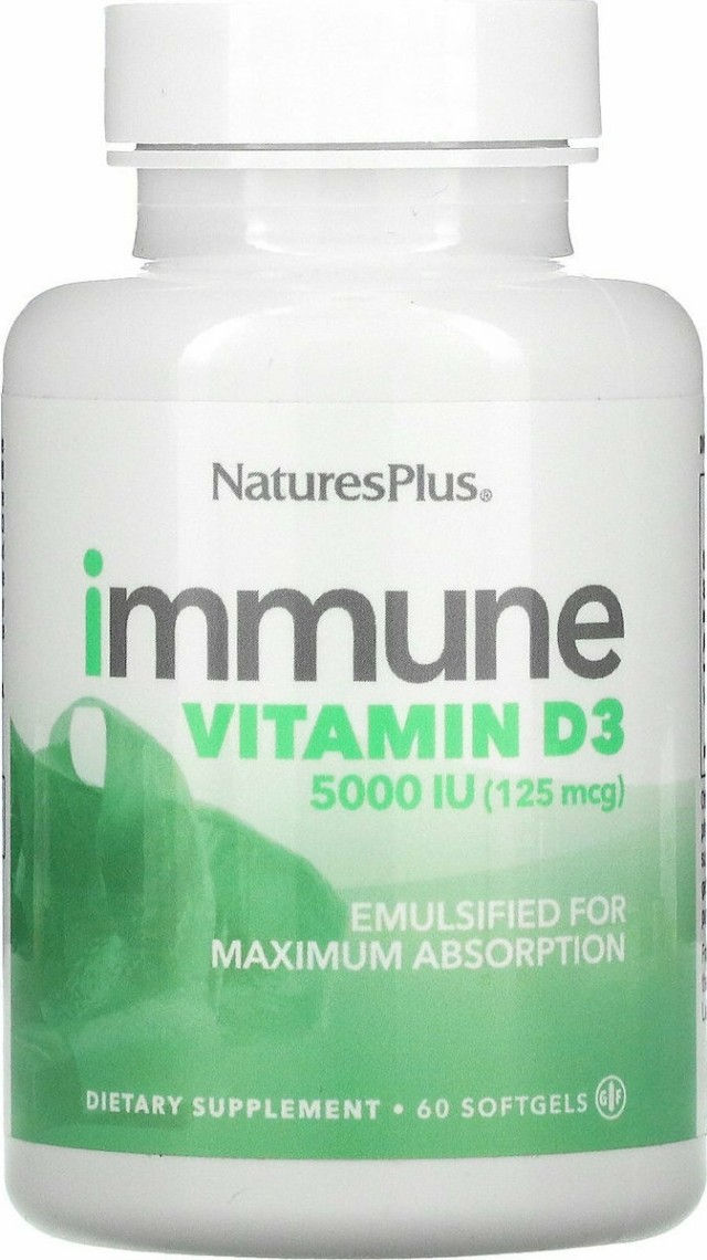 Natures Plus Immune Vitamin D3 5000iu Συμπλήρωμα Διατροφής με Βιταμίνη D3 για Ενίσχυση του Ανοσοποιητικού 60 Μαλακές Κάψουλες