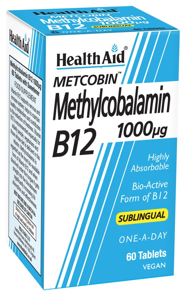 Health Aid METCOBIN Methylcobalamin B12 1000mg Συμπλήρωμα Διατροφής με Μεθυλκοβαλαμίνη Β12 60 Ταμπλέτες
