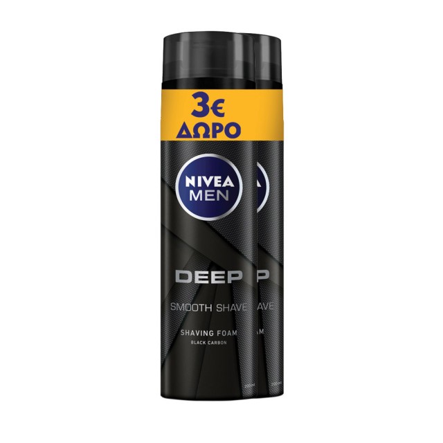 Nivea Men PROMO Deep Shaving Black Carbon Smooth Shave Foam Ξυρίσματος 2x200ml -3€ Επί Της Τιμής
