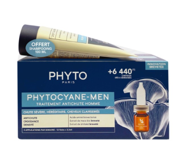 Phyto PROMO Phytocyane MEN Αγωγή Τριχόπτωσης για Άνδρες 12 Φιαλίδια x 3.5ml - ΔΩΡΟ PhytoCyane MEN Ανδρικό Σαμπουάν Κατά της Τριχόπτωσης 100ml