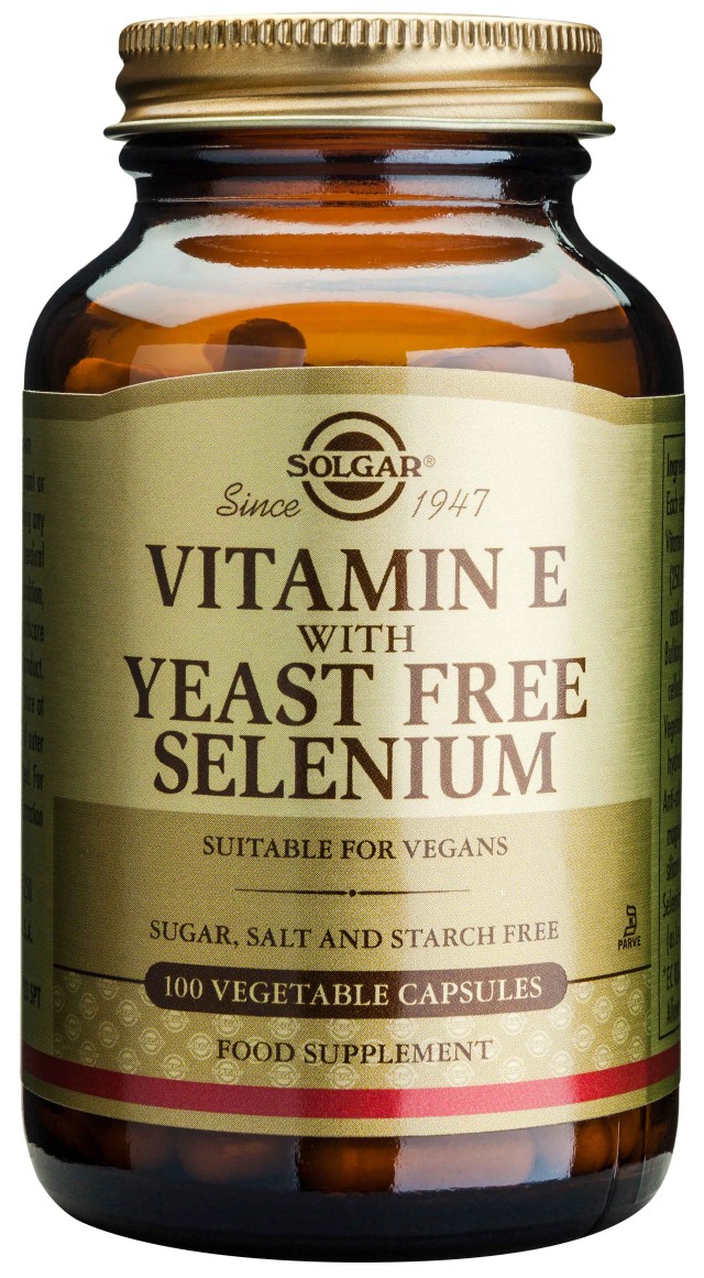 Solgar Vitamin E with Yeast Free Selenium Συμπλήρωμα Διατροφής με Αντιοξειδωτική Προστασία 100 Φυτικές Κάψουλες