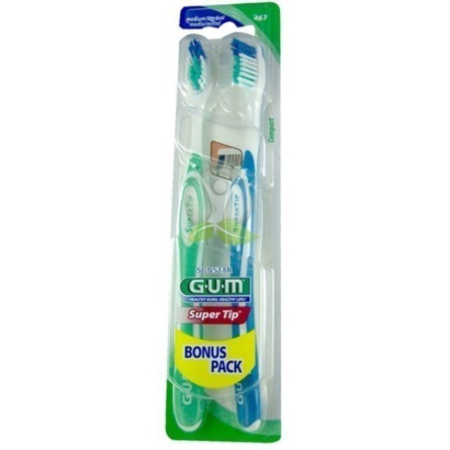 GUM 463 Super Tip Οδοντόβουρτσα Medium/Normal Compact 1+1