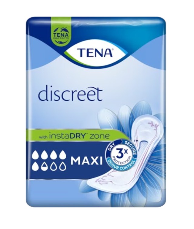 Tena Discreet Maxi with InstaDry Zone Σερβιέτες Ακράτειας για Μεγάλη Ροή 12 Τεμάχια
