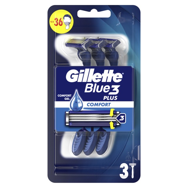 Gillette Blue 3 Plus Comfort Ανδρικά Ξυραφάκια μίας Χρήσης με Τεχνολογία Comfort Gel 3 Τεμάχια