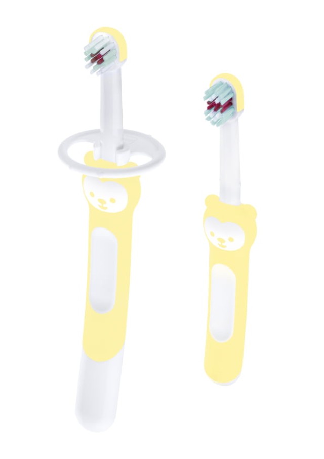 Mam Learn to Brush Σετ Οδοντικής Φροντίδας για 5m+ Εκπαιδευτική & Βρεφική Οδοντόβουρτσα με Λαβή Αρκουδάκι Κίτρινο 2 Τεμάχια
