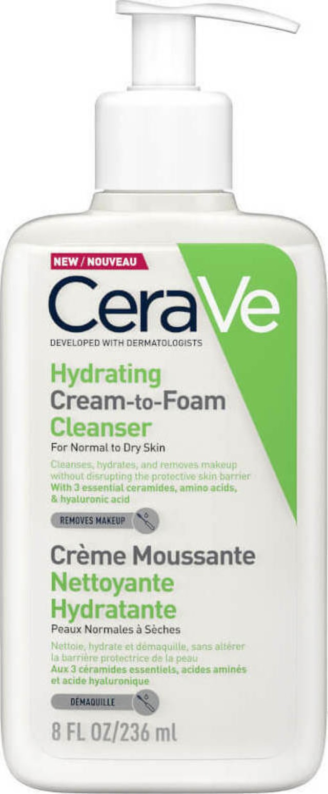 CeraVe Hydrating Cream to Foam Cleanser Αφρώδης Κρέμα Καθαρισμού για Κανονικό & Ξηρό Δέρμα 236ml