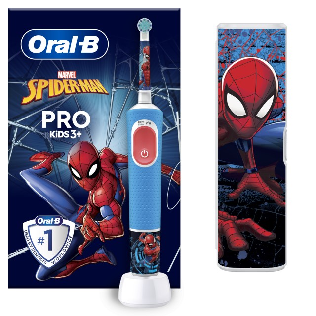 Oral B Kids Vitality Pro Spider Man Παιδική Ηλεκτρική Οδοντόβουρτσα με Θήκη Ταξιδίου για 3+ Ετών 1 Τεμάχιο