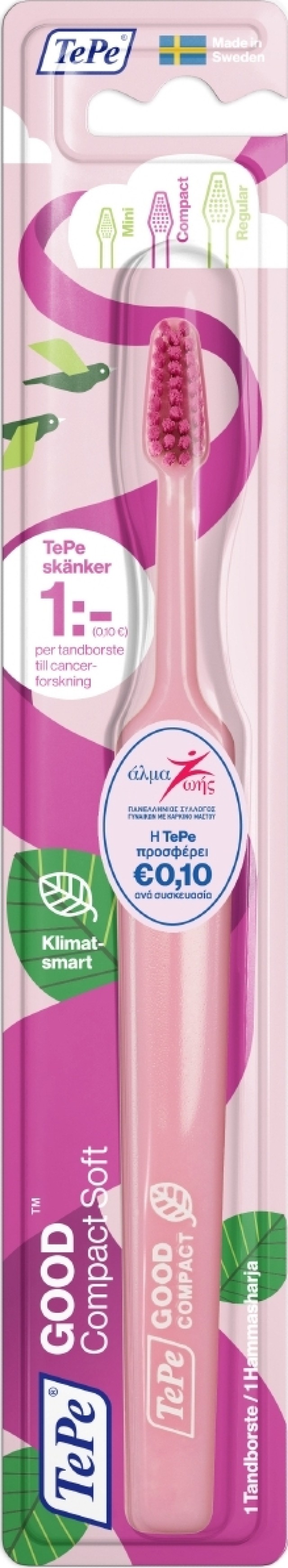 TePe Good Compact Soft Οδοντόβουρτσα Μαλακή Ροζ με Φούξια Ίνες 1 Τεμάχιο