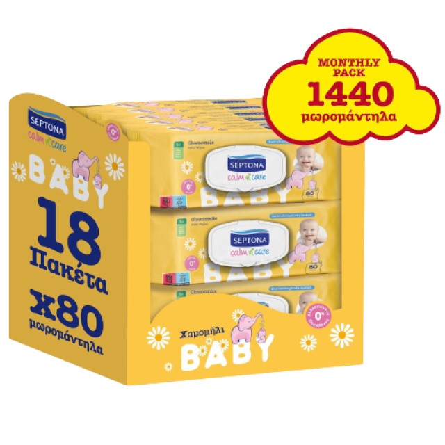Septona Bundle Calm & Care Μωρομάντηλα με Χαμομήλι με Καπάκι 1.440 Τεμ …