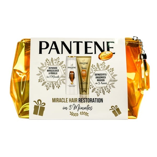 Pantene Pro V PROMO Miracle Hair Restoration Σαμπουάν για Αναδόμηση και Προστασία για Ξηρά - Ταλαιπωρημένα Μαλλιά 360ml - 3 Minute Conditioner 200ml - ΔΩΡΟ Διάφανο Νεσεσέρ