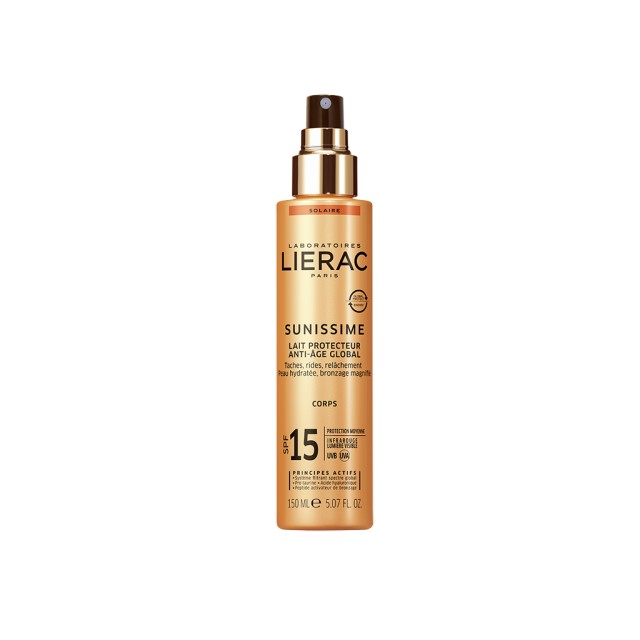 Lierac Sunissime Lait Protecteur Anti Age Global SPF15 Aντηλιακό Γαλάκτωμα Προστασίας Σώματος Ολικής Αντιγήρανσης σε Μορφή Spray 150ml