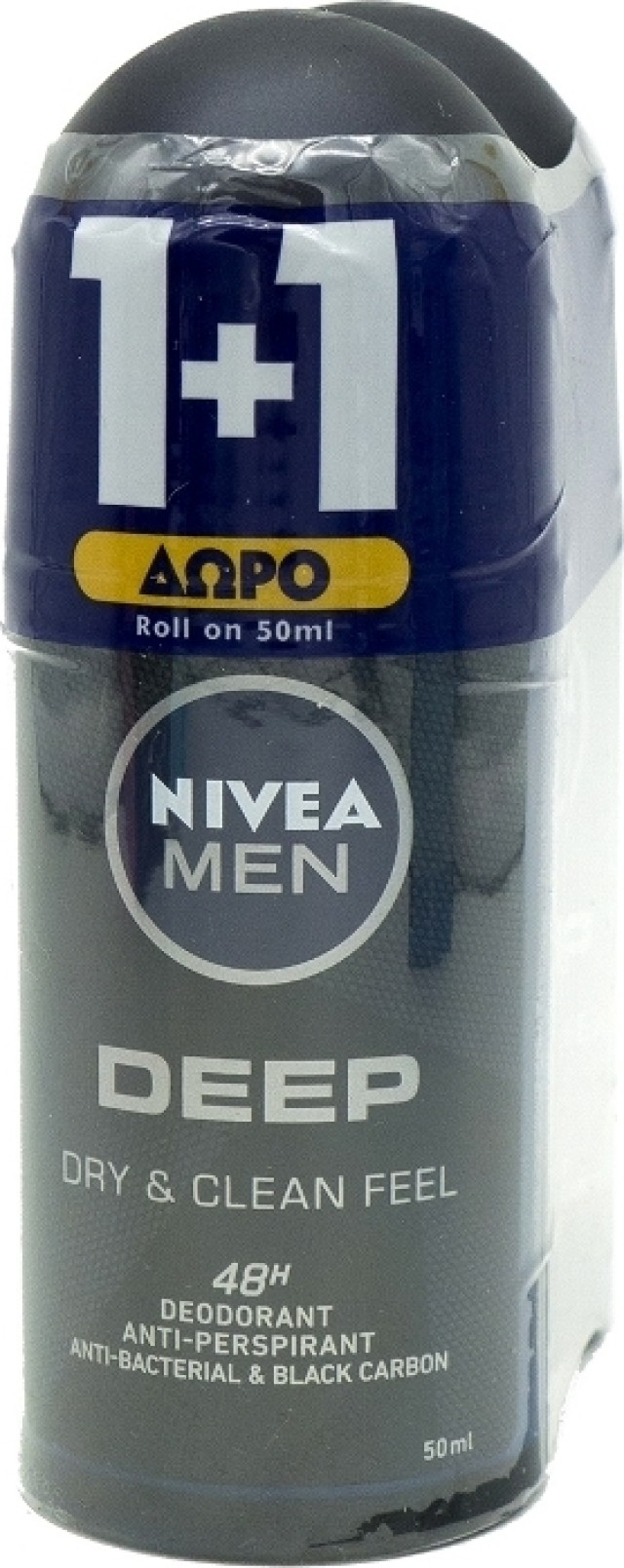 Nivea Men PROMO Deep Dry & Clean Feel Deodorant Ανδρικό Αποσμητικό Roll-on 48ωρης Προστασίας 2x50ml 1+1 ΔΩΡΟ