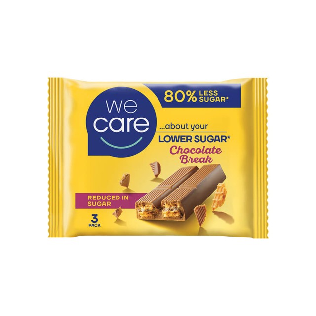 WeCare Lower Carb Chocolate Break Γκοφρέτες με Γέμιση Κακάο 3x21,5gr