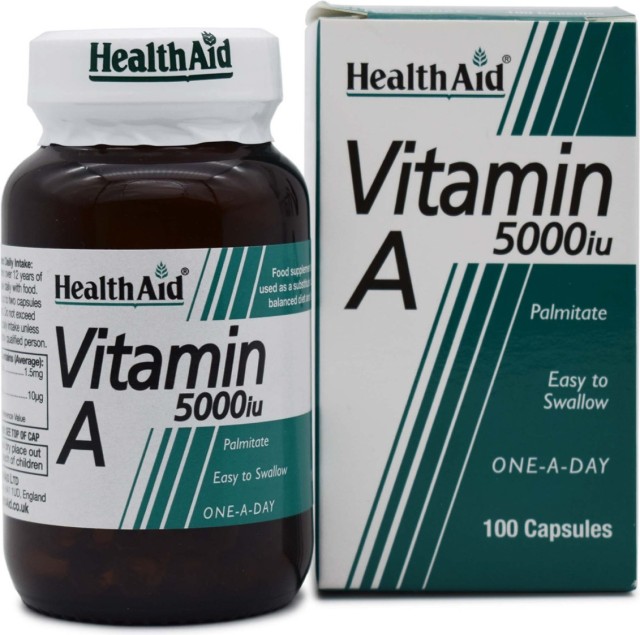 Health Aid Vitamin A 5000iu Συμπλήρωμα Διατροφής με Βιταμίνη Α (Ρετινόλη) για Δημιουργία Δυνατής Κυτταρικής Μεμβράνης 100 Κάψουλες