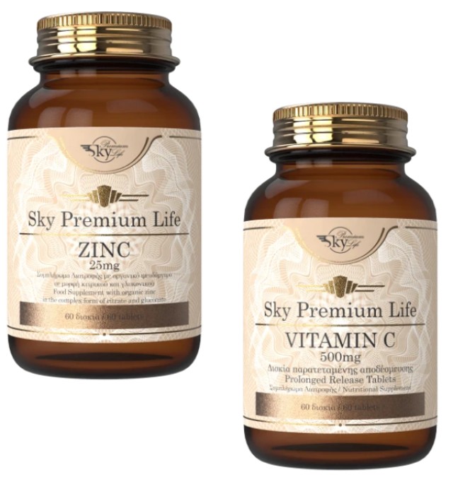 Sky Premium Life PROMO Zinc 25mg 60 Tablets & Vitamin C 500mg 60 Extended Release Tablets