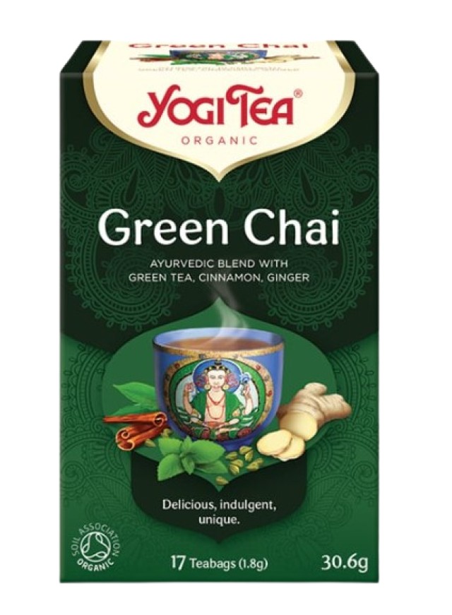 Yogi Tea Green Chai Τσάι με Μπαχαρικά για Αναζωογόνηση 17 Φακελάκια x …