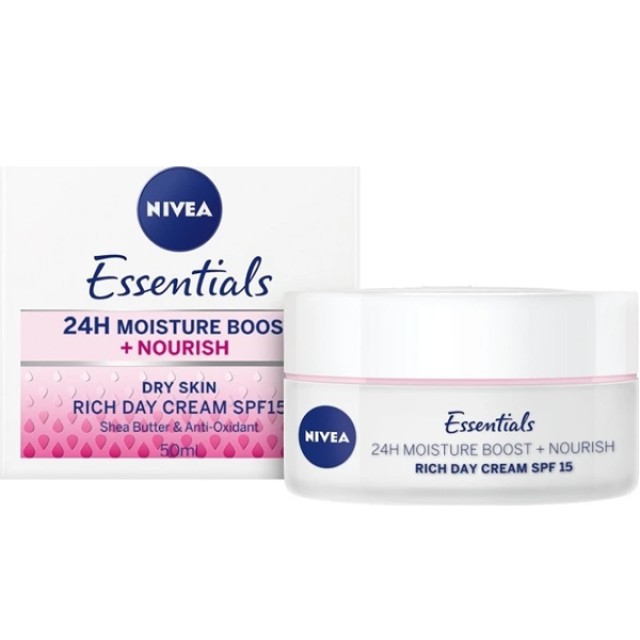 Nivea Essentials Nourishing Day Cream SPF15 Ενυδατική Κρέμα Ημέρας για Ξηρές - Ευαίσθητες Επιδερμίδες 50ml