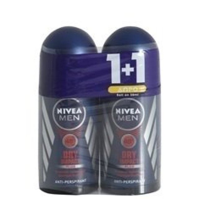 Nivea Men PROMO Dry Impact Plus Ανδρικό Αποσμητικό Roll-on 48ωρης Προστασίας 2x50ml 1+1 ΔΩΡΟ
