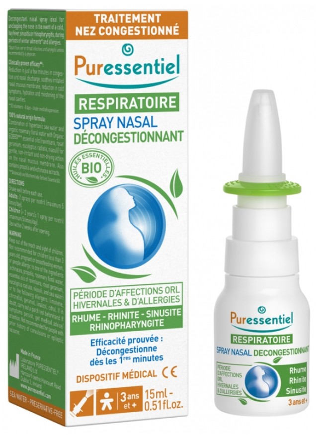 Puressentiel Respiratory Decongestant Nasal Spray Αποσυμφοριτικό Σπρέι με Αιθέρια Έλαια 15ml