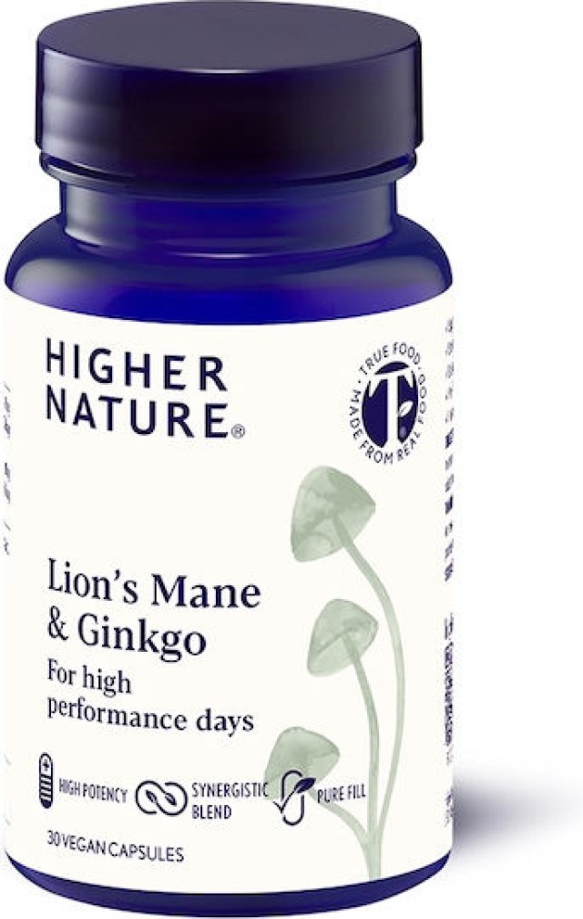 Higher Nature Lions Mane & Ginkgo Ορθομοριακή Φόρμουλα 30 Φυτικές Κάψο …