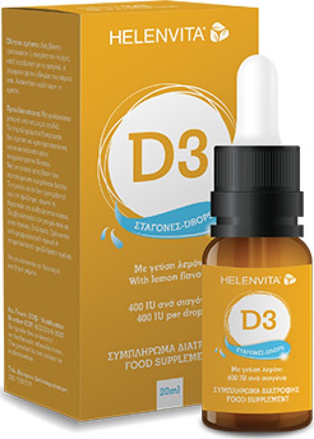 Helenvita Vitamin D3 400IU Drops Συμπλήρωμα Διατροφής Βιταμίνης D3 με Γεύση Λεμόνι σε Σταγόνες 20ml