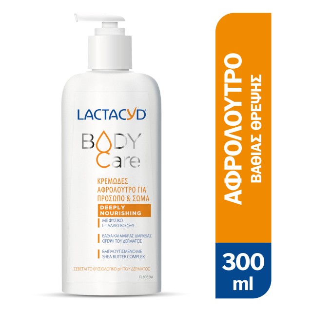 Lactacyd Body Care Deeply Nourishing Κρεμώδες Αφρόλουτρο Προσώπου & Σώματος για Κανονικές, Ξηρές, Ευαίσθητες Επιδερμίδες 300ml