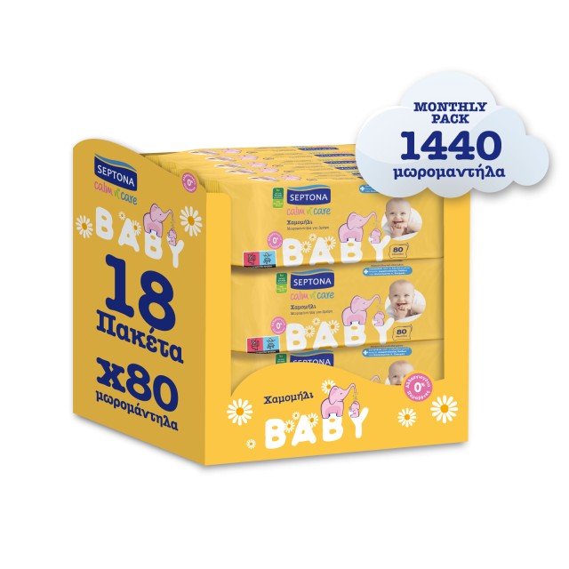 Septona Calm & Care Μωρομάντηλα με Χαμομήλι 1440 Τεμάχια Monthly Pack … Septona Calm & Care Μωρομάντηλα με Χαμομήλι 1440 Τεμάχια Monthly Pack …