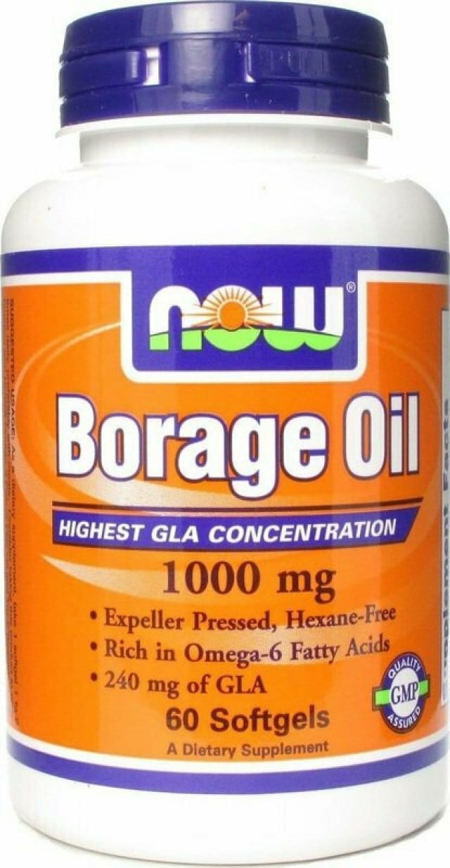 Now Foods Borage Oil Highest GLA Concentration 1000mg Συμπλήρωμα Διατροφής με Ωμέγα 6 Λιπαρά Οξέα 60 Μαλακές Κάψουλες